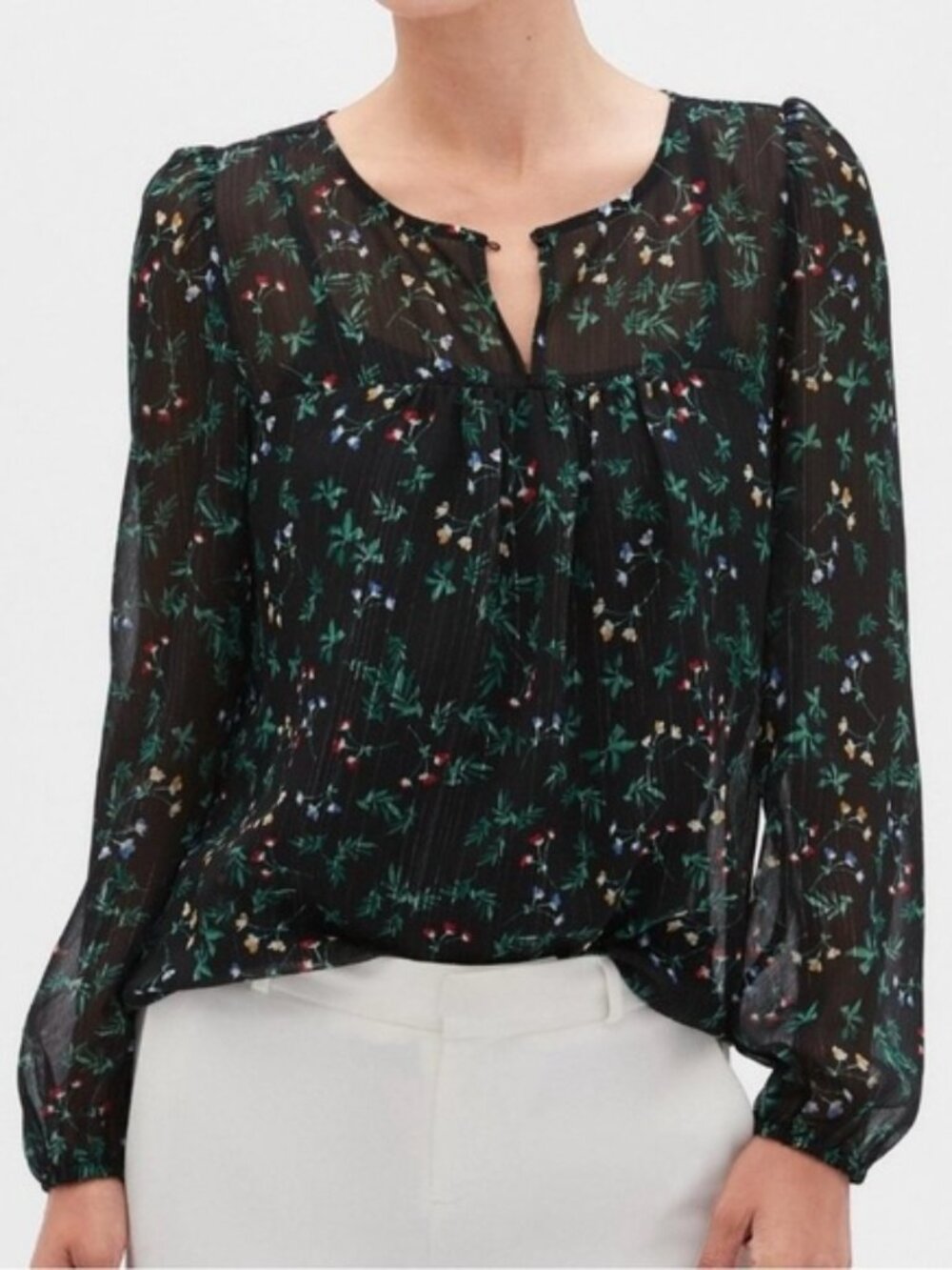 Banana Republic Sheer Metallic Floral Blouse XL